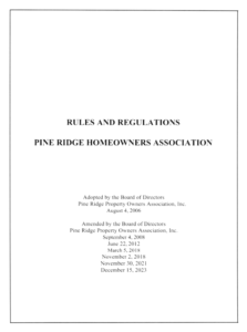 Pine Ridge POA Rules & Regulations - Revised Dec 2023